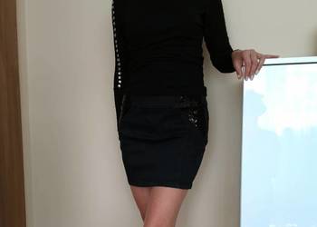 KOMPLET damski spódnica jeans mini bluzka czarna S M GRATIS na sprzedaż  Łapy