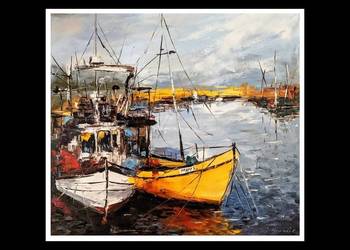 Kowalik - W porcie 50x40cm olejny kutry jacht kuter morze na sprzedaż  Gdańsk