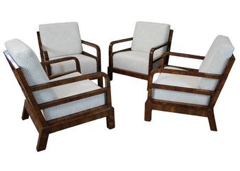 Zestaw czterech foteli art - deco w orzechu po renowacji / nowe obicie 4szt na sprzedaż  Zielonka