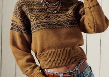 Sweter z wełną Merino Sueprdry norweski wzór etno na sprzedaż  Kraków