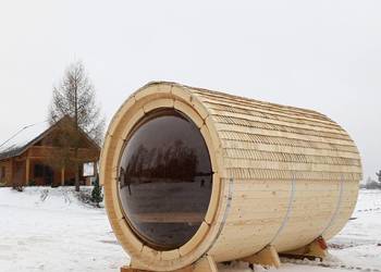 Używany, Sauna Beczka 300cm Sauna Ogrodowa Harvia Cilindro Panorama na sprzedaż  Puńsk