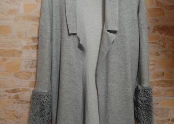 (36/S) ZARA/Szary płaszcz oversize z futrzanymi rękawami z Madrytu na sprzedaż  Kraków