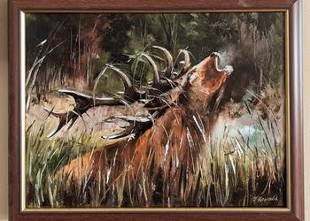 Kowalik - Na rykowisku II , obraz olejny 40x30cm jeleń na sprzedaż  Warszawa