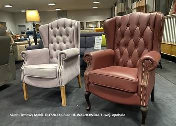 Nowy Fotel Stylowy LUDWIK, Uszak, SKÓRA NATURALNA, Outlet - PRODUCENT Pyka na sprzedaż  Olesno