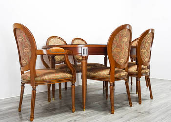 Używany, Zestaw do SALONU Rozkładany Stół Fotele Krzesła XX wiek BUK na sprzedaż  Kalisz