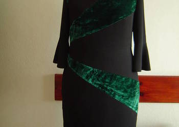 Sukienka z tkaniny,krepa wełniana i welur 44, używany na sprzedaż  Starachowice