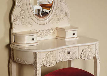 Nowa biała toaletka + taboret barok rokoko rzeźbiona 78274, używany na sprzedaż  Września