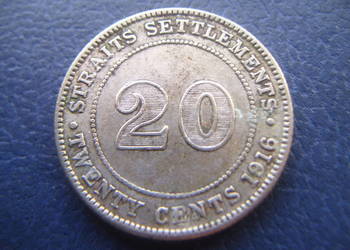 Stare monety 20 cent 1916 Straits Settlements srebro na sprzedaż  Lesko