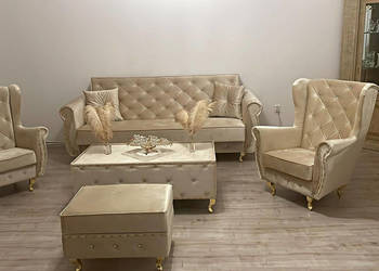 komplet CHESTERFIELD SALON sofa fotel uszak puf ława kawowa, używany na sprzedaż  Poznań