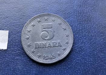 Stare monety 5 dinar 1945 Jugosławia, używany na sprzedaż  Lesko