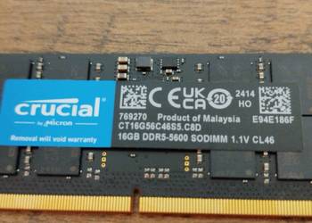 Pamięć RAM Crucial Laptop Notebook DDR5 16GB 5600MHz 1.1V Notebook na sprzedaż  Nowy Wiśnicz
