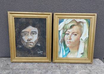 81 Stare obrazy portrety akwarela lata 70te sygnowane Martinache na sprzedaż  Tczew