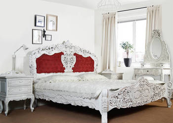 Nowe łóżko białe tapicerowane 180x200 cm barok rokoko 78247t, używany na sprzedaż  Września