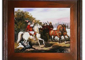 obraz olejny polowanie z sokołem kopia Juliusz Kossak 27x32 na sprzedaż  Limanowa