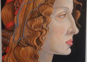 Obraz olejny na płótnie  - Kobieta, twarz, perły - 100x80 cm na sprzedaż  Katowice
