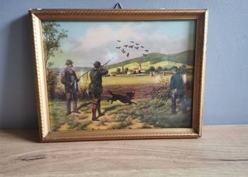 Stary obraz, obrazek oleodruk myśliwski polowanie na kaczki na sprzedaż  Siemianowice Śląskie