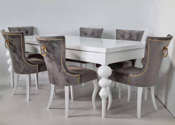 Stół drewniany na nogach toczonych + krzesła tapicerowane na sprzedaż  Gdynia