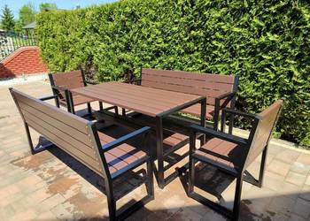 Zestaw ogrodowo/tarasowy drewniano-metalowy (2 ławki, 2 krzesła, stół) na sprzedaż  Dębica