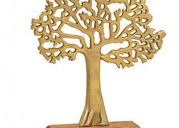 Dekoracja złote drzewko z drewnianą podstawą 27 cm, używany na sprzedaż  Kanie