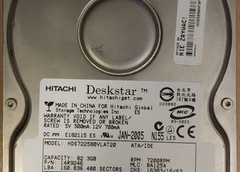 (009) HDD Hitachi Deskstar HDS722580VLAT20 ATA/IDE na sprzedaż  Łódź