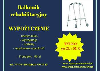 Używany, Balkonik chodzik rehabilitacyjny - Wypożyczalnia - Warszawa na sprzedaż  Warszawa