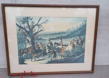 Stara litografia konie jeździectwo myślistwo polowanie Hubertus 38x29cm na sprzedaż  Warszawa