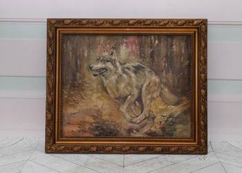 J. Fałat - Biegnący Wilk - Wilczur - Natura - Polski Stary Obraz Olejny na sprzedaż  Kraków