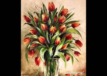 Kowalik - Tulipany , obraz olejny 65x55cm kwiaty bukiet na sprzedaż  Warszawa