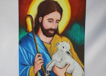 obraz olejny religijny - Jezus Chrystus dobry pasterz i owca na sprzedaż  Stare Miasto