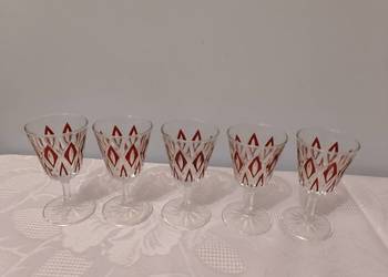 KIELISZKI zestaw 5 sztuk szkło szlifowane, ręcznie malowane z PRL, vintage na sprzedaż  Oborniki