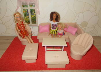 drewniane mebelki dla lalek barbie sofa fotele stół pościel, używany na sprzedaż  Kwidzyn