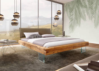 Łóżko z litego drewna dębowego Bali, nogi szkło hartowane na sprzedaż  Opole