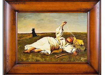 Używany, obraz olejny Babie lato Józef Chełmoński kopia 75 x 95 na sprzedaż  Limanowa