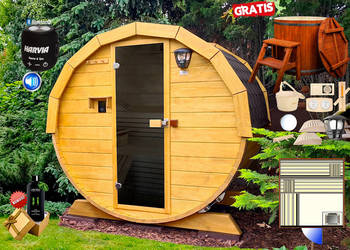 Używany, SAUNA Ogrodowa 200cm MINI DWUpoziomowa + GRATIS Beczka 500L +Akcesoria na sprzedaż  Nowy Targ