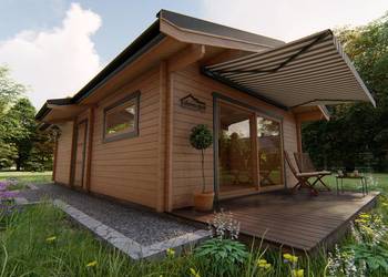 Domek drewniany z bali letniskowy/mieszkalny Majorka Deluxe 46m2, używany na sprzedaż  Wilga