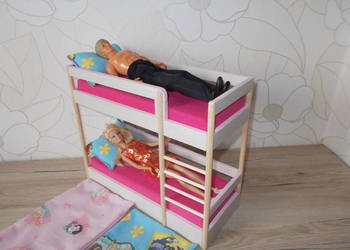 drewniane mebelki dla lalek barbie łóżko piętrowe pościel, używany na sprzedaż  Kwidzyn