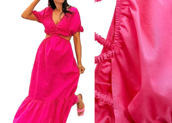 Zara piękna długa różowa sukienka z wycięciami bufki r. M na sprzedaż  Warszawa
