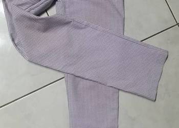 spodnie, elastyczne, kratka, białe- lila- wrzos na sprzedaż  Kielce