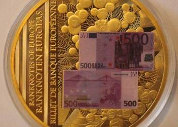 OLBRZYM GIGANT Moneta z Banknotem 500 Euro Złoto Kapsel, używany na sprzedaż  Sosnowiec