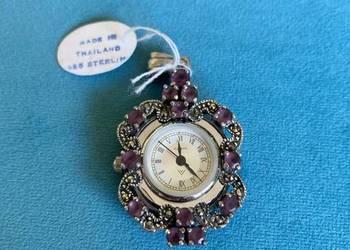 Nowy srebrny zegarek wisiorek ametysty srebro 925 vintage na sprzedaż  Nisko