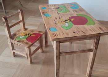 Drewniany stolik z krzesełkiem,Wózek dla Lalek i Puzzle pian na sprzedaż  Warszawa