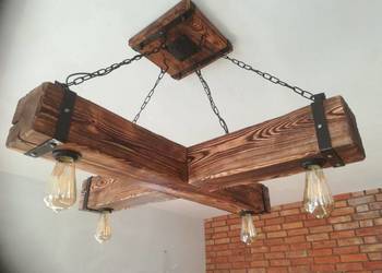 Drewniana lampa wisząca, żyrandol RETRO, postarzana belka, V na sprzedaż  Bytów