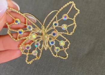 Piękna metalowa złota duża broszka motyl vintage, używany na sprzedaż  Nisko