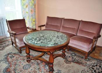 Stylowy stół stolik retro elegancki blat marmur, nogi drewno na sprzedaż  Szczecin