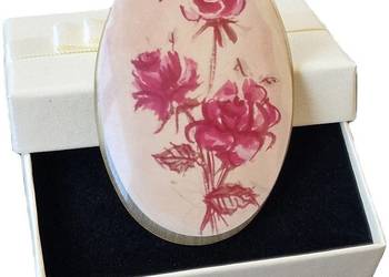 VINTAGE BROSZA STARA PORCELANA Z RÓŻĄ W STYLU ART DECO, używany na sprzedaż  Częstochowa