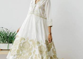 Nowa biała sukienka indyjska S 36 złoty biały wzór boho hipp na sprzedaż  Szczecin
