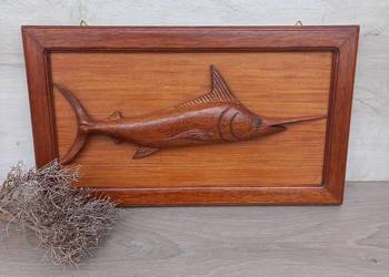 Wędkarstwo drewniany obraz przestrzenny ryba MARLIN 50x29cm na sprzedaż  Warszawa