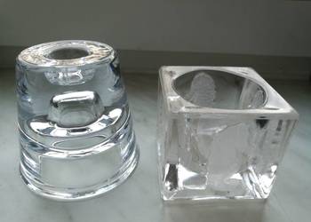 Dwa swieczniki, ozdoby grube szkło, komplet, używany na sprzedaż  Choszczno