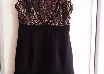 Beżowo-czarna elegancka sukienka falbana, koronka na sprzedaż  Kielce