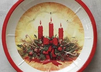 Metalowy talerz świąteczny ze świecami PRL na sprzedaż  Ruda Śląska